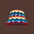 Handmade crochet bucket hat with vibrant multi-color patchwork and wave pattern texture - M (56-58cm) / Dopamine Multicolor Basin
