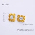 Gold bow earrings with zircon stones and measurements for retro style women jewelry - Gold Vintage Bow Geometric Ear Studs (EH11242) / 18K Gold Plated