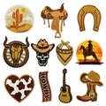 Detailed set of 11 western cowboy embroidery patches with cactus and boots motif - Western Cowboy Patch Set 11Pcs