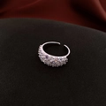 Detail of silver-tone wide open ring featuring multi-row pave-set cubic zirconia stones - Silver Multi-Row Zircon Style