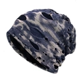 Bonnet camouflage bleu avec trous usés rétro et conception en maille à double couche - M (56-58cm) / Style Marbre Bleu Gris (1#)