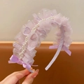 Cerchietto in pizzo viola con perle bianche e fiocchi di nastro per bambine - Viola Fiocco
