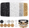 Kit perles d'argile noir blanc avec perles lettres et fil élastique pour bijoux DIY - Série Noir et Blanc (environ 4556pcs) avec Cordon