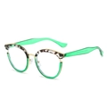 Occhiali TR90 anti luce blu con montatura rotonda, finitura tartarugata e verde - Montatura Mista Leopardo e Verde