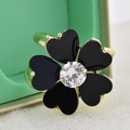 Elegant gold scarf ring featuring a black heart-petal flower with a central zircon gem - Black Heart Five-Petal Flower