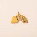 Golden cowboy boot pendant with rainbow and clouds, featuring small clear rhinestones - Rainbow