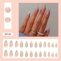Blue and pink wavy almond press-on nails with golden glitter ribbons and 24pc set - Golden Ribbon (W142)