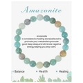 Detail view of natural Amazonite beaded bracelet with healing properties description text - Amazonite Bracelet