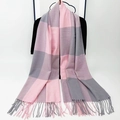 Pink and grey plaid scarf with soft tassels made of thickened cashmere-like fabric - Grey and Pink Plaid