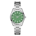 Classic silver stainless steel watch with a matte candy green dial and metal link strap - Silver Case Green Dial