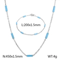 Titanium steel jewelry set with blue enamel beads including 450mm necklace and 200mm bracelet - Steel (Blue Beads)