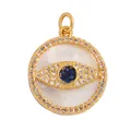 Golden Evil Eye pendant with white shell inlay and blue zircon pupil for jewelry making - Blue MOP Evil Eye