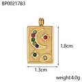 Detailansicht des goldenen Evil Eye Anhängers mit bunten Zirkonia und Größenangaben - BP00217B3-Bunter Mond Stern Auge