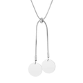 Silver stainless steel snake chain necklace with dual round pendant charms and slider - Steel Color (KN202585-Z)
