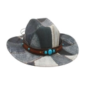 Cappello da cowboy patchwork in denim con fascia in cuoio marrone e turchese - Taglia unica / Nero (M Cowboy Cintura in Pelle Tre Tesori)