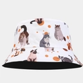 Close-up of the cartoon cat illustrations and fabric texture on white bucket hat - M (56-58cm) / White Cartoon Cats