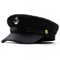 Detailed close-up of a black sailor cap with silver anchor badge and gold side buttons - M (56-58cm) / Black