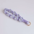Handmade woven daisy phone strap in purple and cream cotton with gold metal ring clasp - Violet Blue