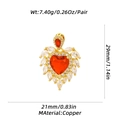 Detailed view of a gold heart pendant with red and white gemstones and size measurements - Red Heart Gem Style (XL-355C) / Pendant
