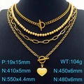 Golden multi-layer stainless steel necklace with heart pendant and OT toggle clasp - Gold Four-Layer Stacked Style (KN288224-Z)
