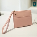 Pink faux leather coin purse with wrist strap and golden decorative buttons for women - Pink