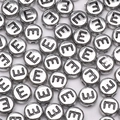 Silver round acrylic 4x7mm alphabet beads with black letter E for DIY jewelry - Letter E