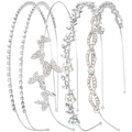 Detailed view of 4-piece silver metal headbands with shimmering rhinestones and butterflies - AB Rhinestone Silver 4-Piece Set Style 10#