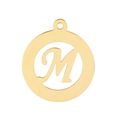 Polished gold circular stainless steel pendant featuring a hollow letter M design - Letter M