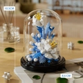 Blue and white rose building blocks in glass dome with black base, height 10.5cm - 7238 Snow Queen (White Blue Flowers) / 248pcs/With Dust Cover