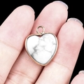 Natural heart-shaped pendant with gold-plated edging and white marble stone detail - Howlite Silver Edging