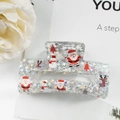Pinza de pelo acrílica transparente con motivos de renos navideños y purpurina plata - Plata Transparente (Papá Noel/Muñeco de nieve/Reno)