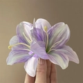 Elegant purple gradient fabric flower hair clip held in hand for hair decoration - Type A Purple Lily Hair Clip