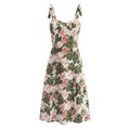 Floral print A-line sundress with pink lilies, palm leaves and bow shoulder straps - S / Floral Print