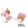 Detail view of pink enamel teardrop earrings with dimensions 2.9cm by 1.5cm and gold finish - Pink (E01675-7)