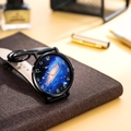 Men's quartz watch featuring a starry blue dial and black textured leather strap - Black Leather Strap