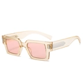 Stylish square frame sunglasses with champagne translucent frames and light pink lenses - Champagne Frame Pink Lens