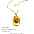 Vintage 18K gold plated stainless steel necklace with brown tiger eye oval pendant - Tiger Eye Oval Pendant Bead Chain Necklace - Gold