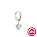 Creolen aus 925er Sterlingsilber mit Meeresschildkröte und grünen Kristallen - Meeresschildkröte / Weißgold