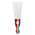 Hair styling metal needle comb with colorful rainbow striped handle and long steel pins - K1 / Rainbow
