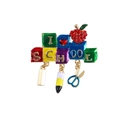 Retro colorful enamel School theme brooch with red rhinestone apple and stationery charms - I Love School Stationery Set