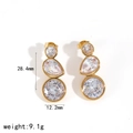 18k gold plated stainless steel wave earrings with zircon stones and measurements - Wave Triple Stone Style / Gold (TE60458-G)