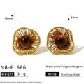 Detailed view of golden spiral mesh earrings with brown stone bead and size markers - Spiral Mesh Tiger Eye Style (NB-E1686)