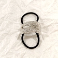 Sleek silver hollow metal hair tie with irregular texture on high elastic black rubber band - Silver Liquid Double Band 5cm