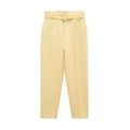 Pantalón de cintura alta amarillo pálido entallado para mujer con cinturón - XS / Amarillo claro