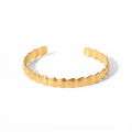 Minimalist 18K gold-plated titanium steel cuff bracelet with shell texture detail - Wave Texture Shell Open Bangle (TB7030)