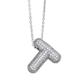 Silver necklace featuring a letter T pendant encrusted with sparkling white zircons - Letter T / Silver