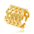 Polished 18K gold-plated wide multi-row oval chain link adjustable ring on white background - Wide Chain Link (J-1139)