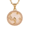 Detail of gold constellation necklace with mother of pearl inlay and dolphin star charms - Pisces