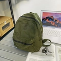 Army green small canvas backpack with front zipper pocket for casual daily use - Green