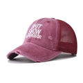 Casquette trucker bordeaux délavée en coton avec texte imprimé et maille filetée - Réglable / Bordeaux